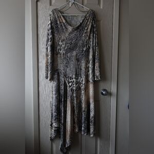 Paul Brial Asymmetrical Animal-Print Women's Dress in Beige and Black